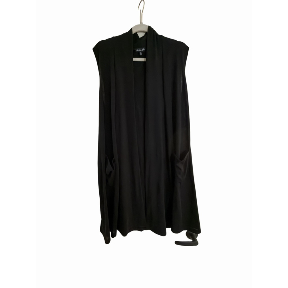 NEW Olivia Blu Black Sleeveless Pockets Duster Long Vest XL